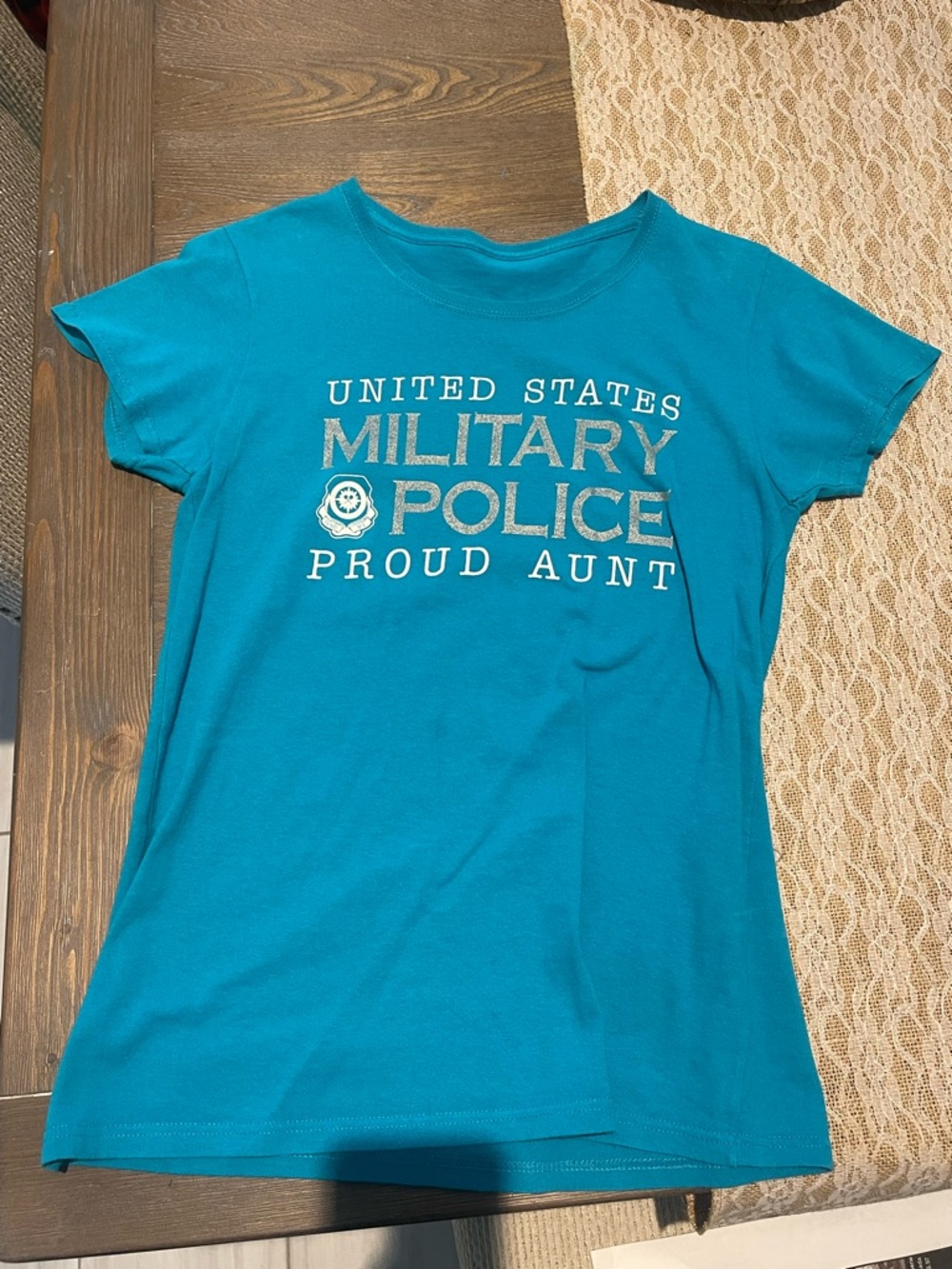 United States Military Police "Proud Aunt" Teal Graphic Tee